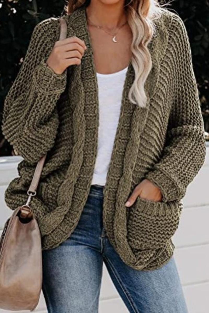Casual Solid Pocket V Neck Tops Sweater