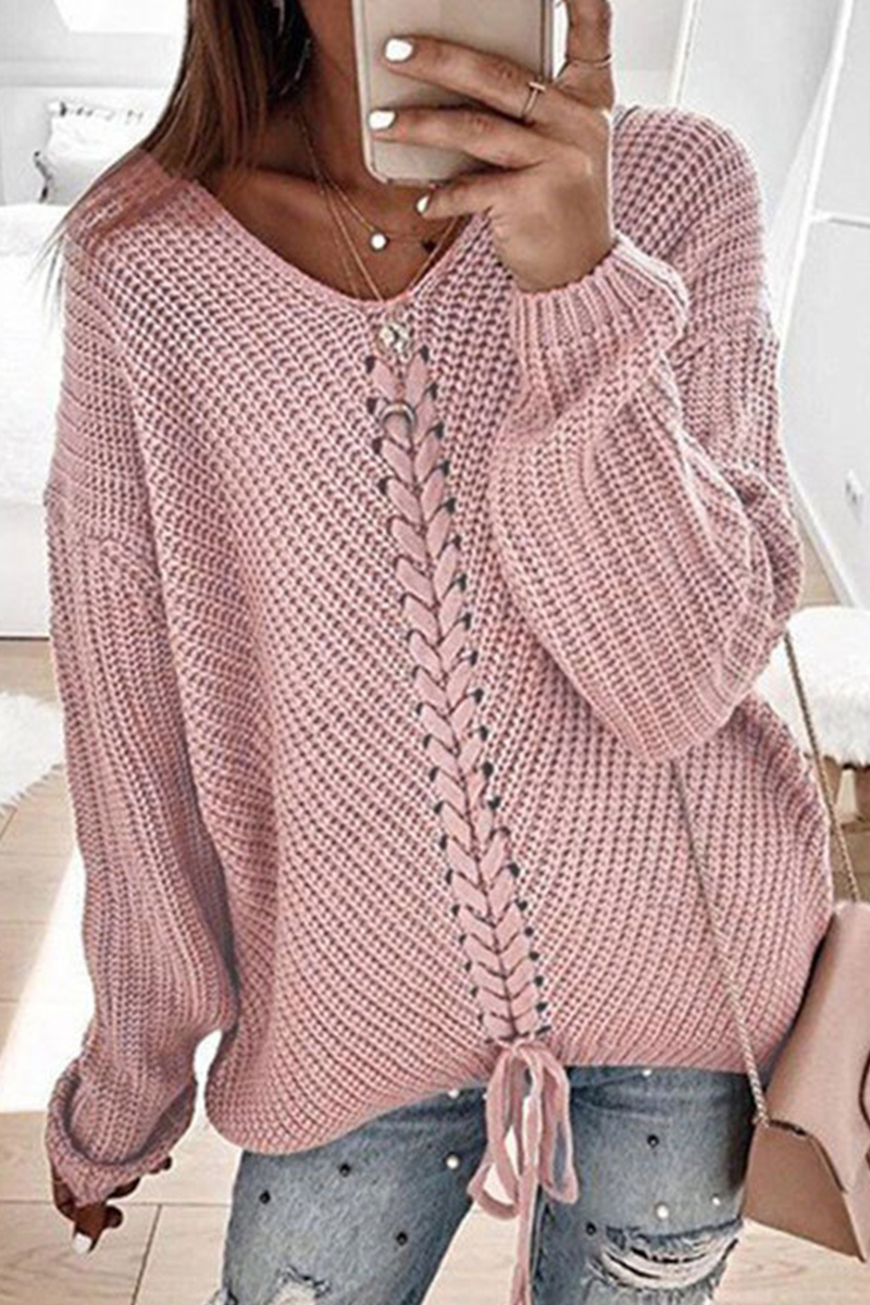 Casual Solid Cross Straps V Neck Tops Sweater(7 Colors)