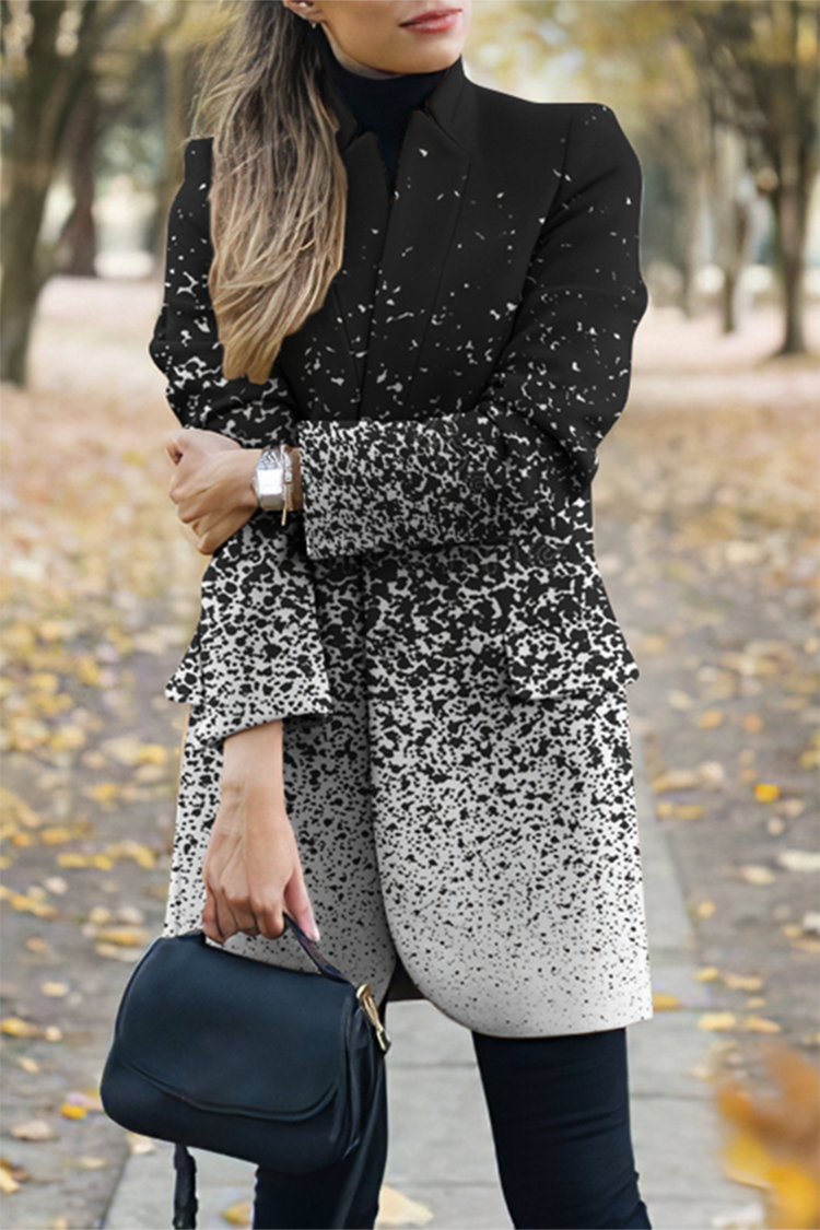 Casual Black And White Gradient Print Coat