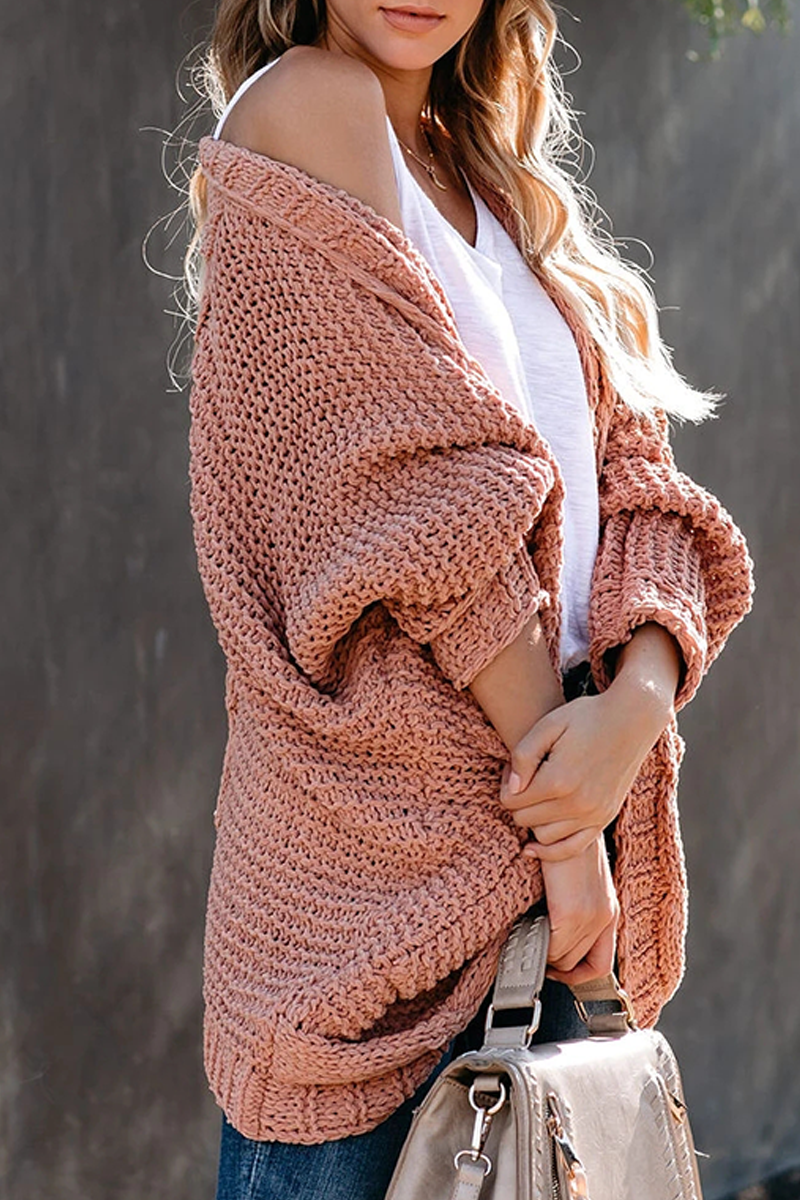 Casual Solid Pocket V Neck Tops Sweater