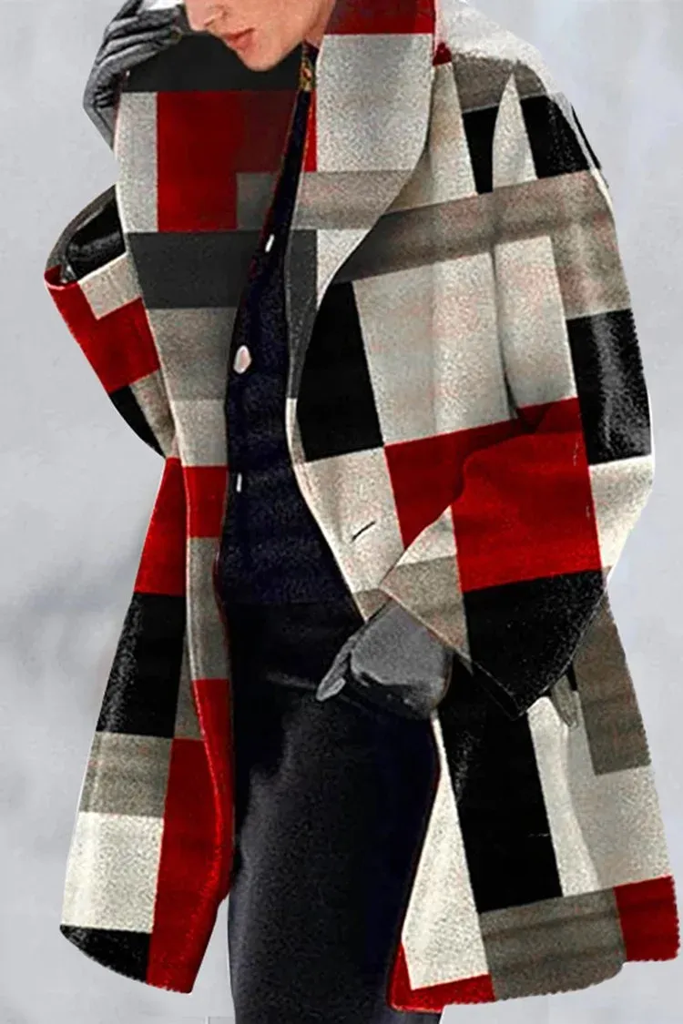 Casual Contrast Plaid Long Sleeve Coat