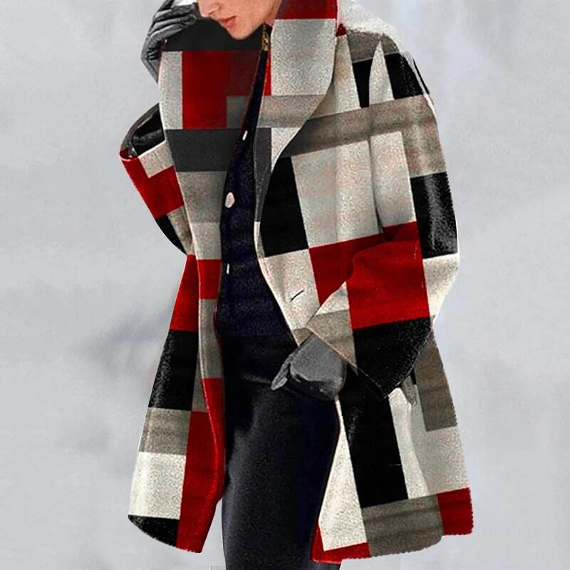 Casual Contrast Plaid Long Sleeve Coat