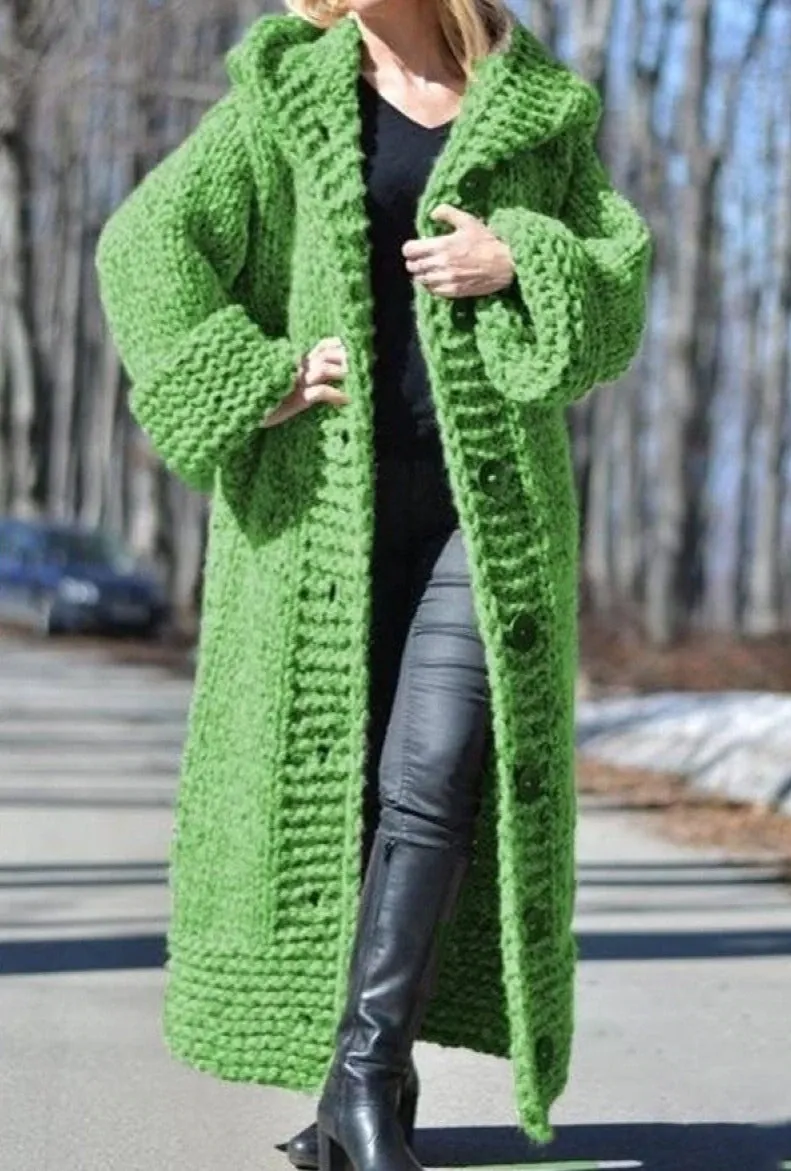 Chunky Knit Long Hooded Cardigan
