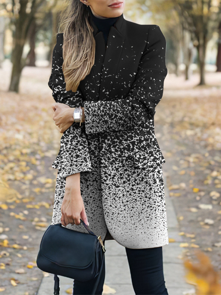 Casual Black And White Gradient Print Coat