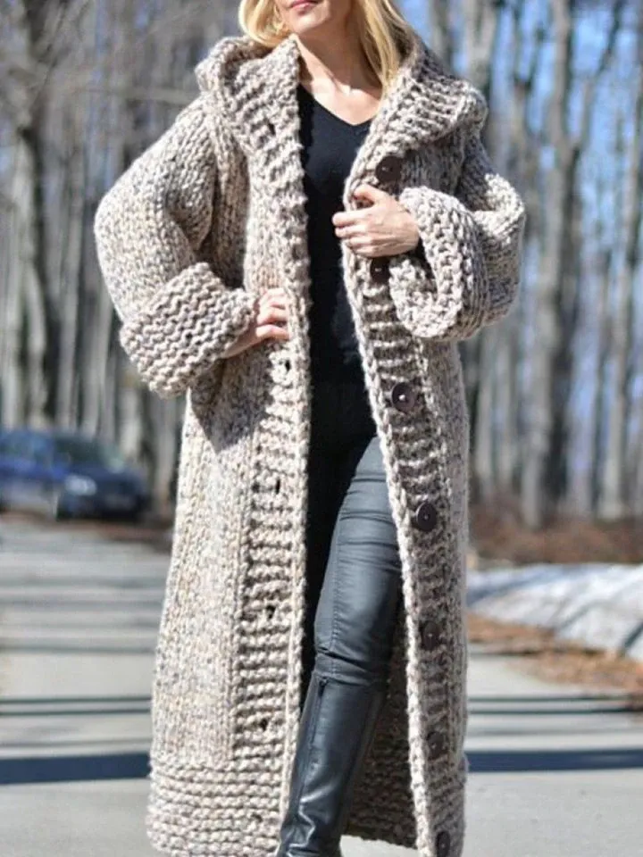 Chunky Knit Long Hooded Cardigan
