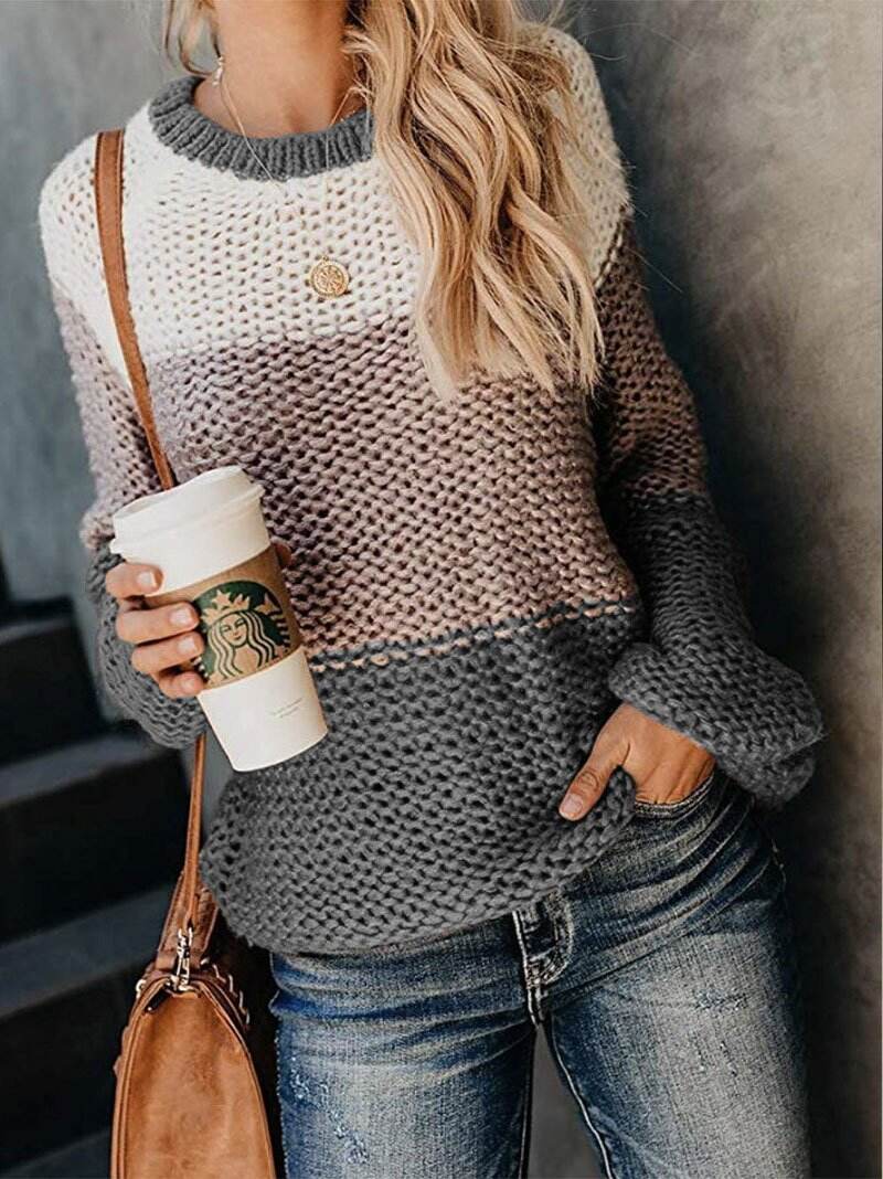 Autumn and Winter New Fashion Bold Color Matching Sweater Clothes