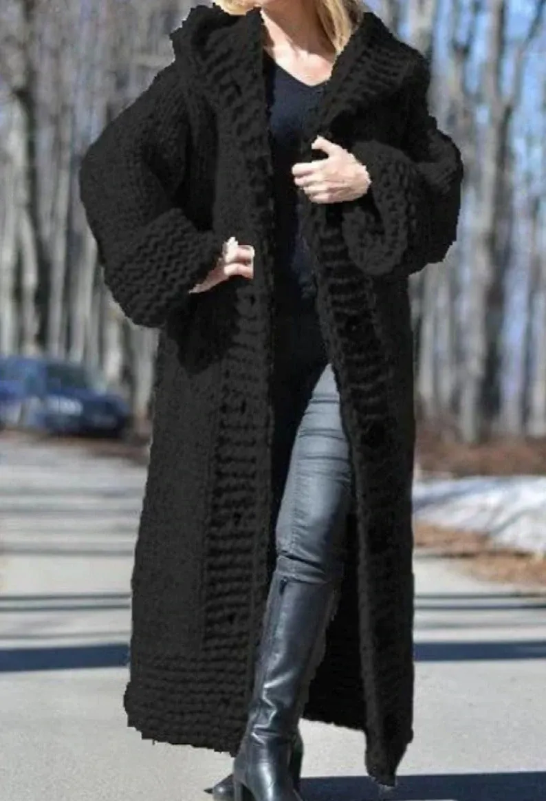 Chunky Knit Long Hooded Cardigan
