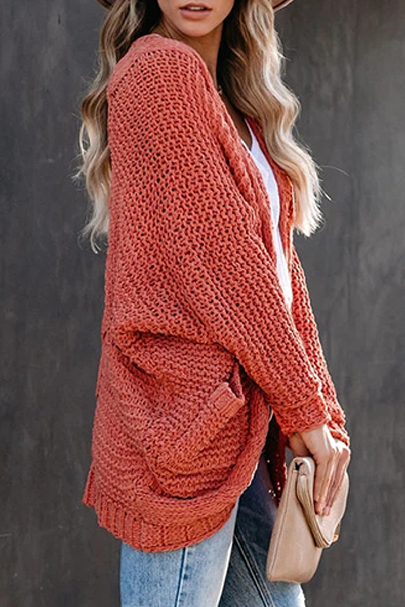 Casual Solid Pocket V Neck Tops Sweater