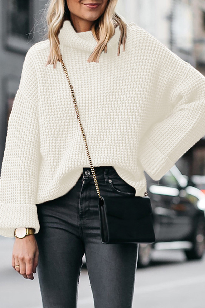 Casual Solid Patchwork Turtleneck Tops