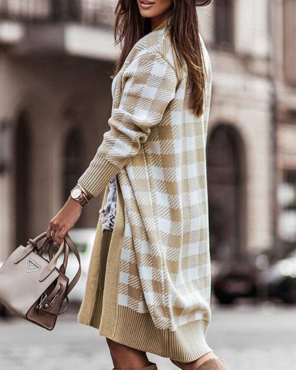 Plaid Pattern Open Front Cardigan