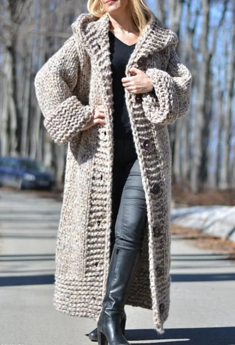 Chunky Knit Long Hooded Cardigan
