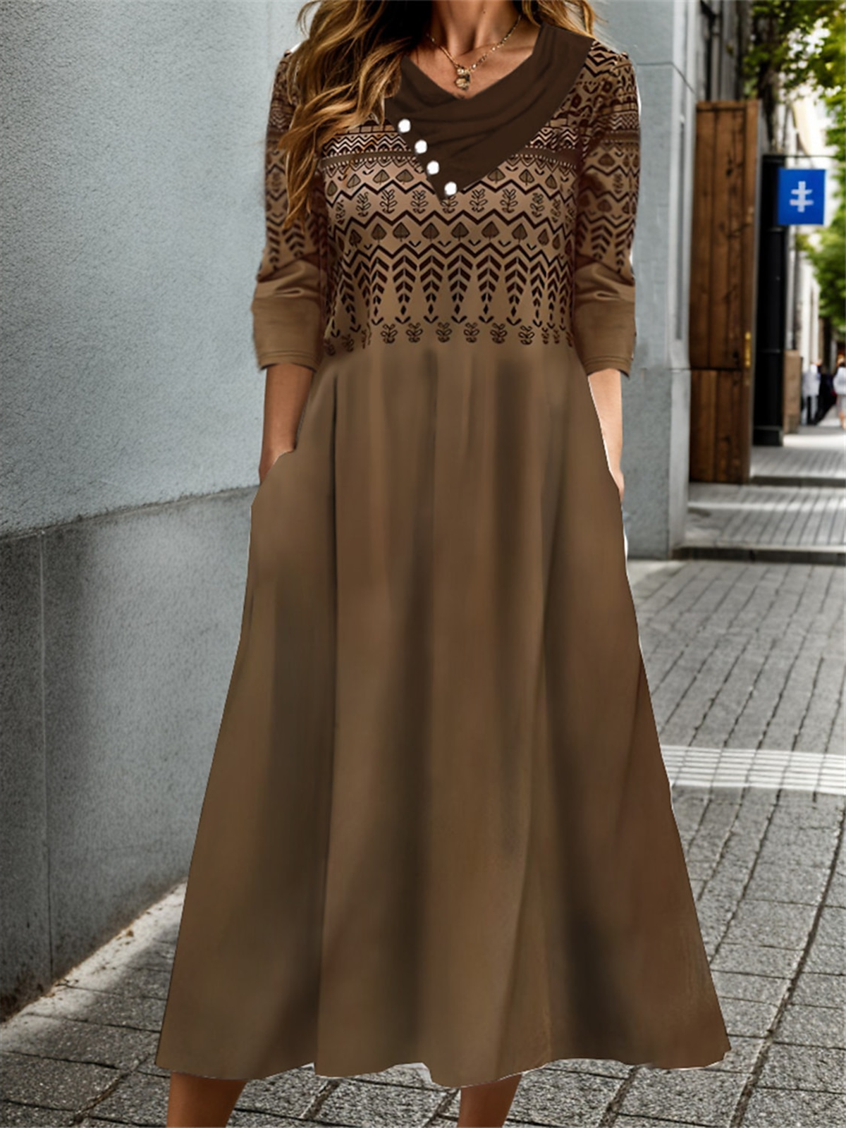 Women Ethnic Long Sleeve Comfy Casual Maxi Dress