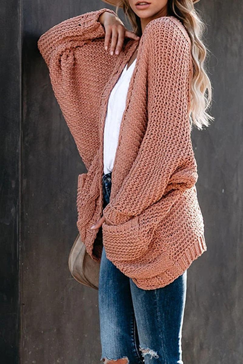 Casual Solid Pocket V Neck Tops Sweater
