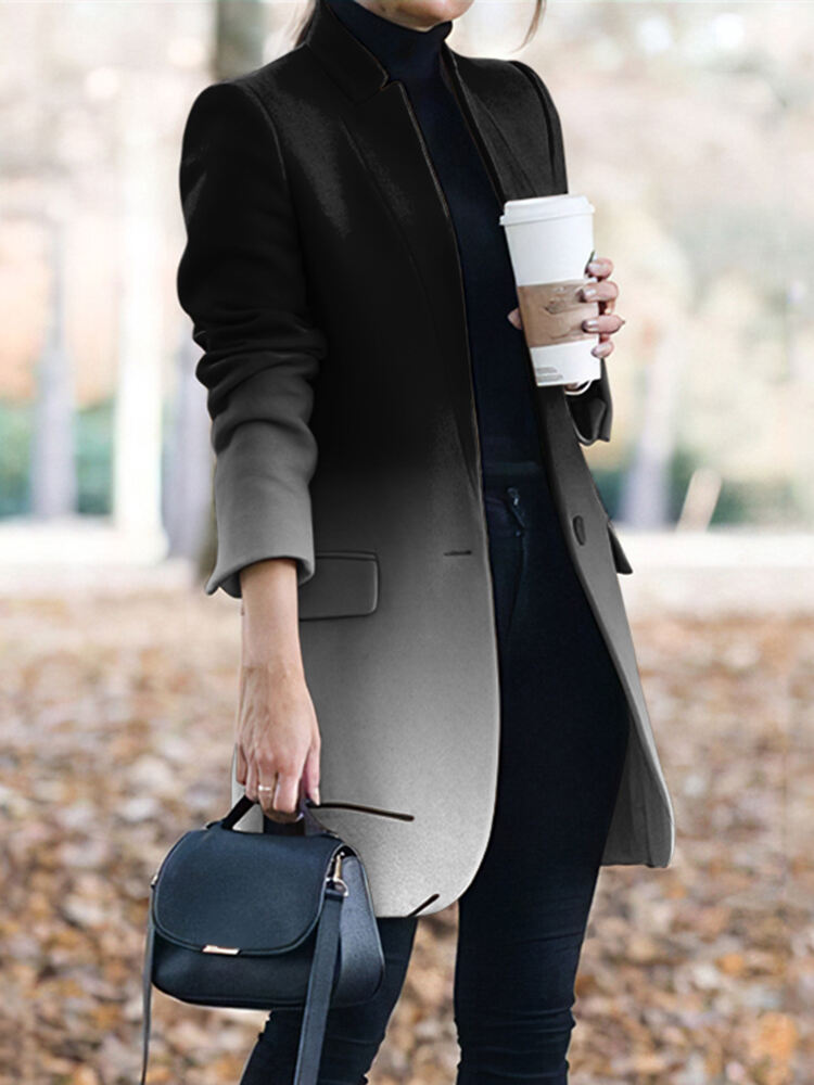 Casual Black And White Gradient Coat