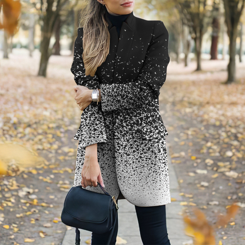 Casual Black And White Gradient Print Coat