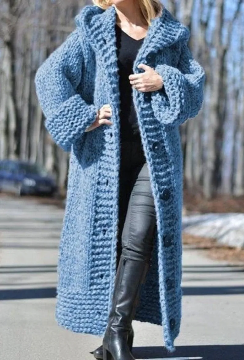 Chunky Knit Long Hooded Cardigan