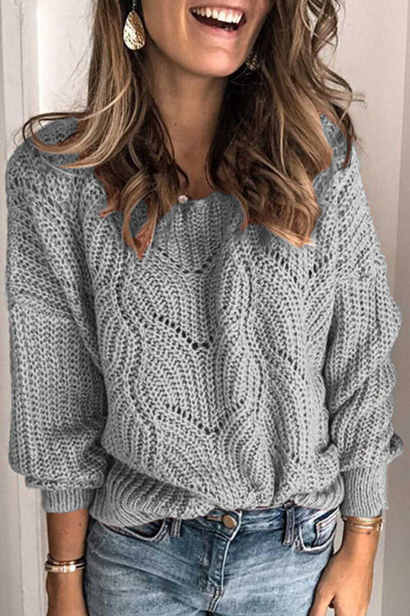 Casual Solid Hollowed Out O Neck Tops(4 Colors)