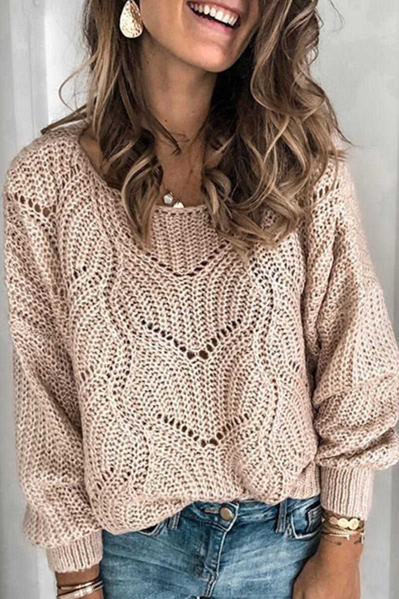 Casual Solid Hollowed Out O Neck Tops(4 Colors)