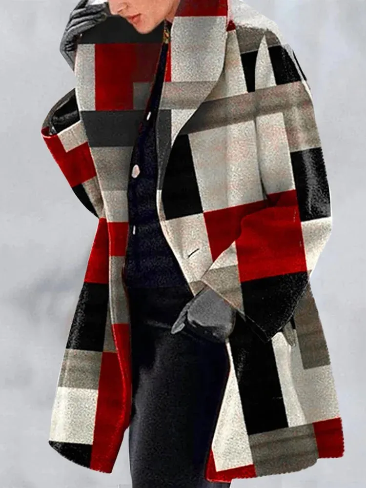 Casual Contrast Plaid Long Sleeve Coat