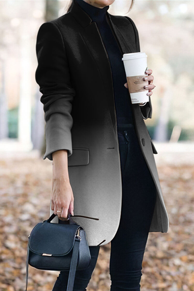 Casual Black And White Gradient Coat
