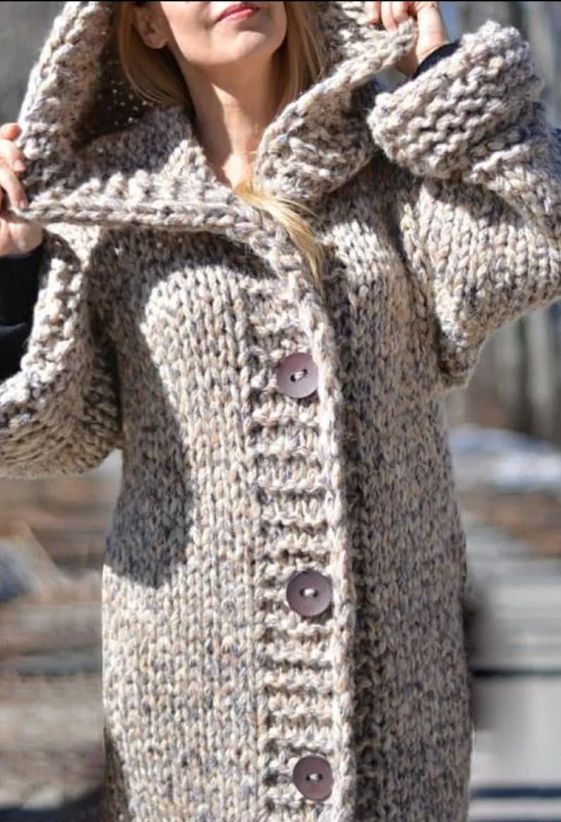 Chunky Knit Long Hooded Cardigan