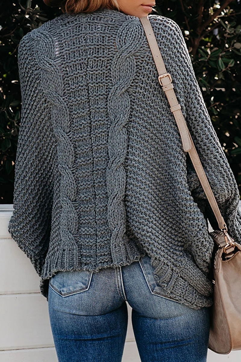 Casual Solid Pocket V Neck Tops Sweater