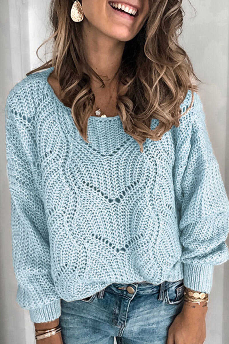 Casual Solid Hollowed Out O Neck Tops(4 Colors)