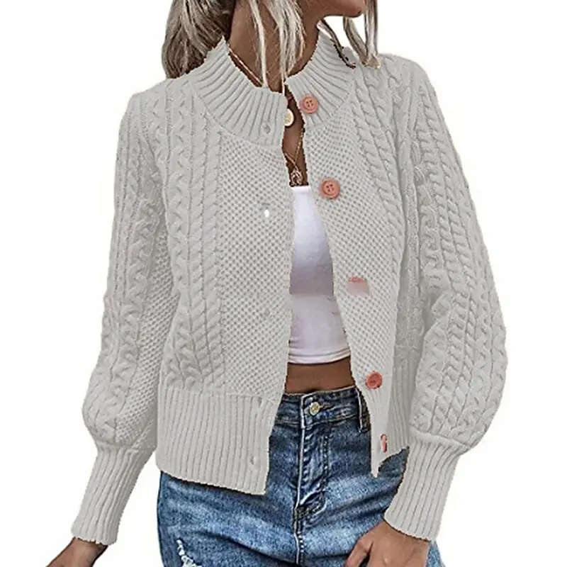 Retro Long Sleeved Single Breasted Cropped Sweater Cardigan