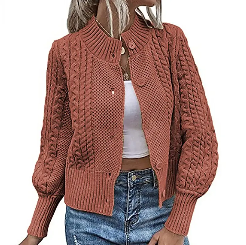 Retro Long Sleeved Single Breasted Cropped Sweater Cardigan