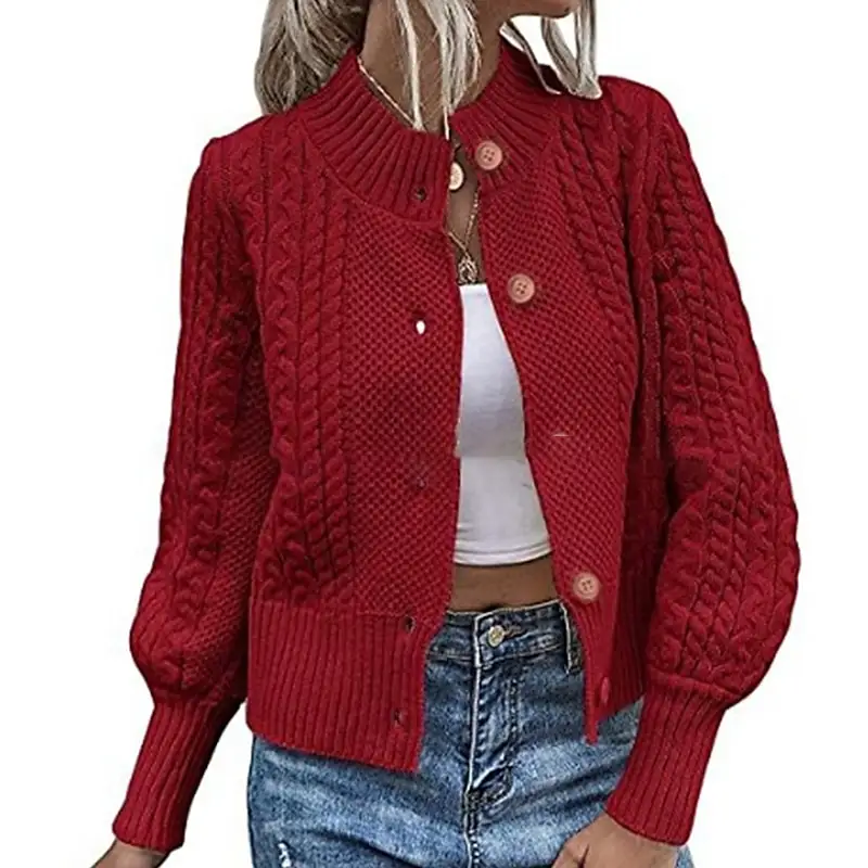Retro Long Sleeved Single Breasted Cropped Sweater Cardigan