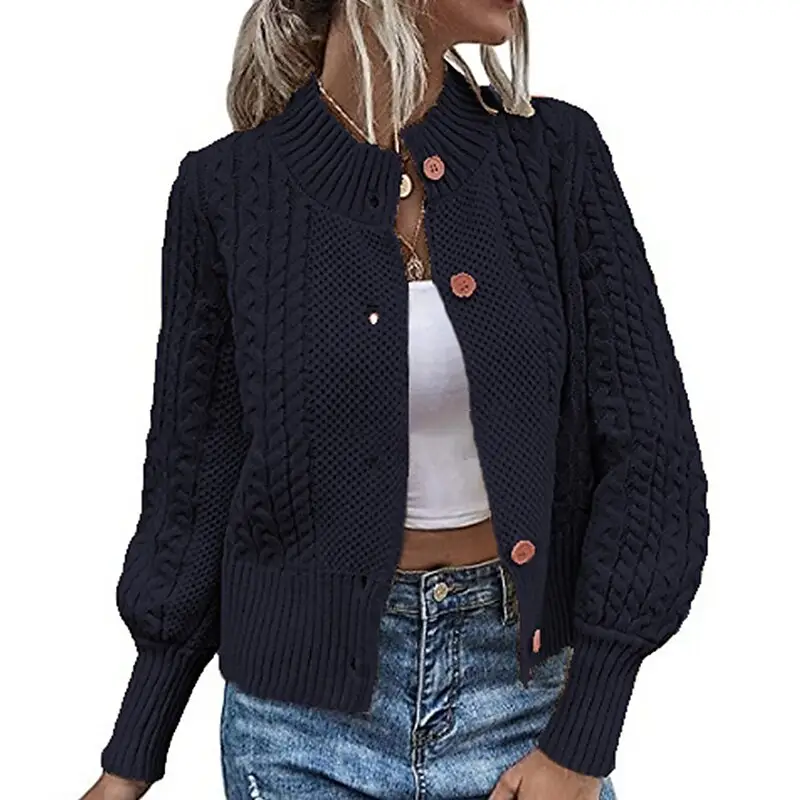 Retro Long Sleeved Single Breasted Cropped Sweater Cardigan