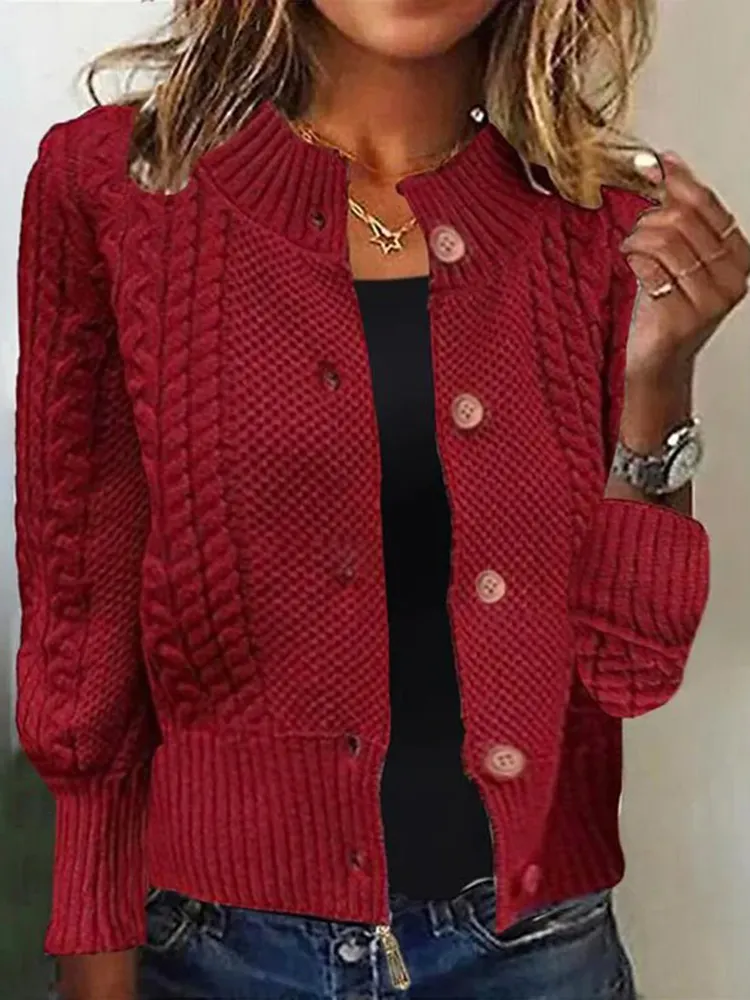 Retro Long Sleeved Single Breasted Cropped Sweater Cardigan