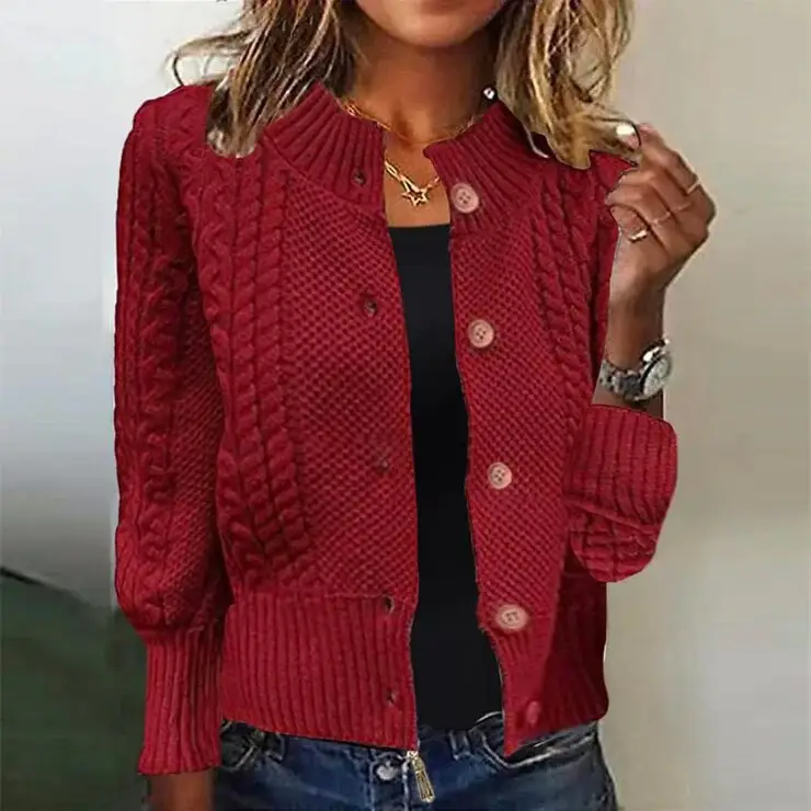 Retro Long Sleeved Single Breasted Cropped Sweater Cardigan