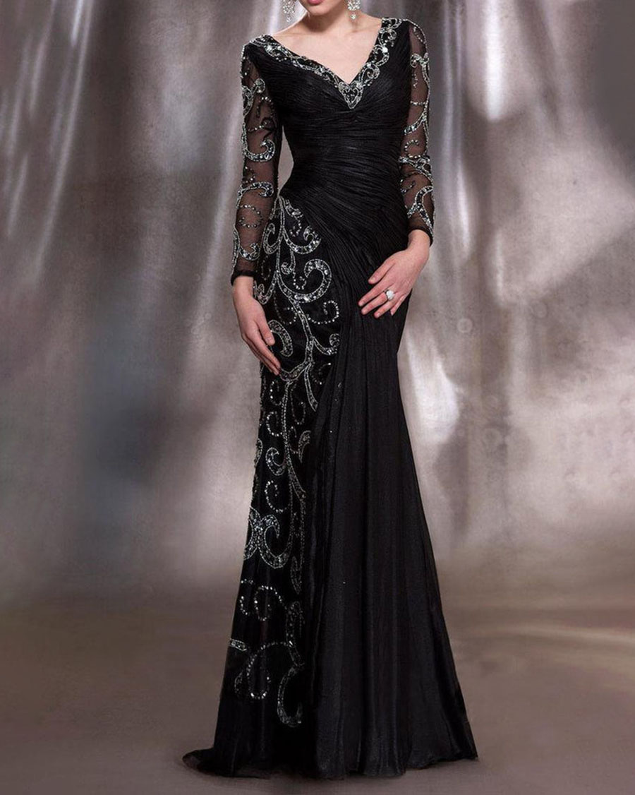 Ladies Elegant V Neck Design Print Design Dress