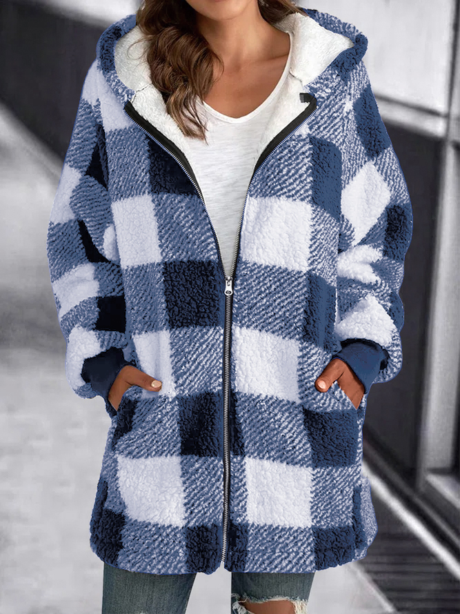 Hoodie Plaid Loose Overcoat