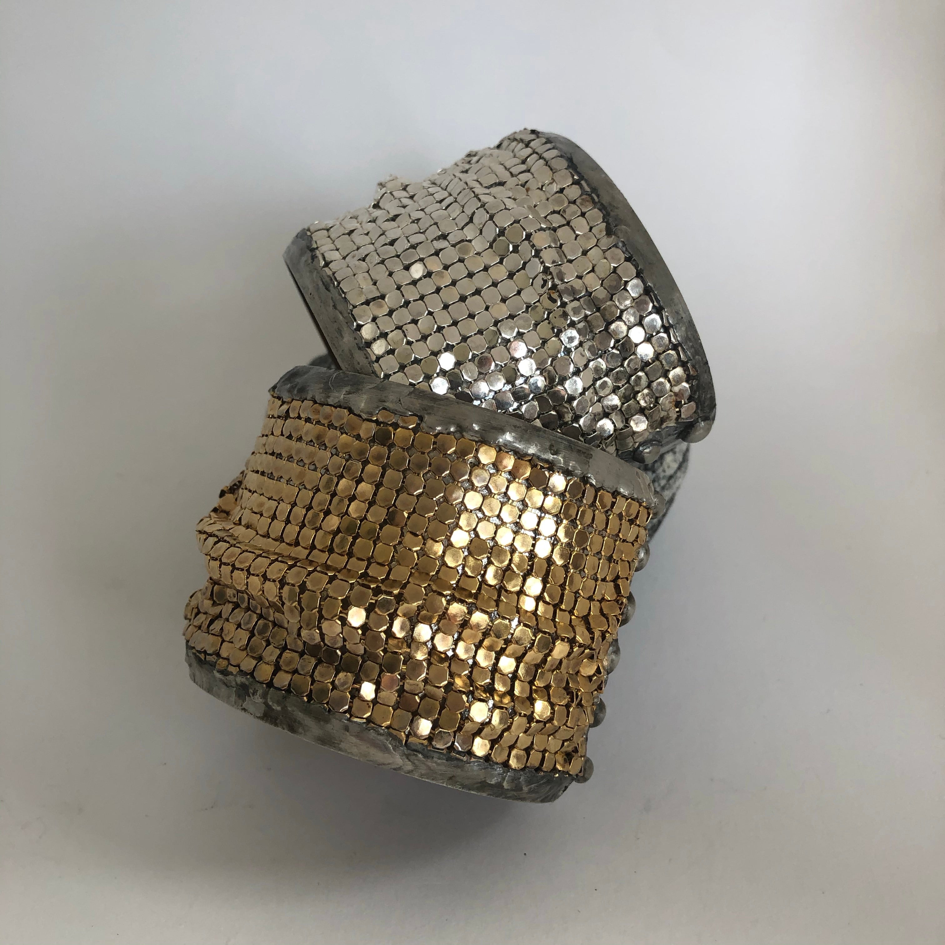 large brass cuff with gold plated brass mesh 1