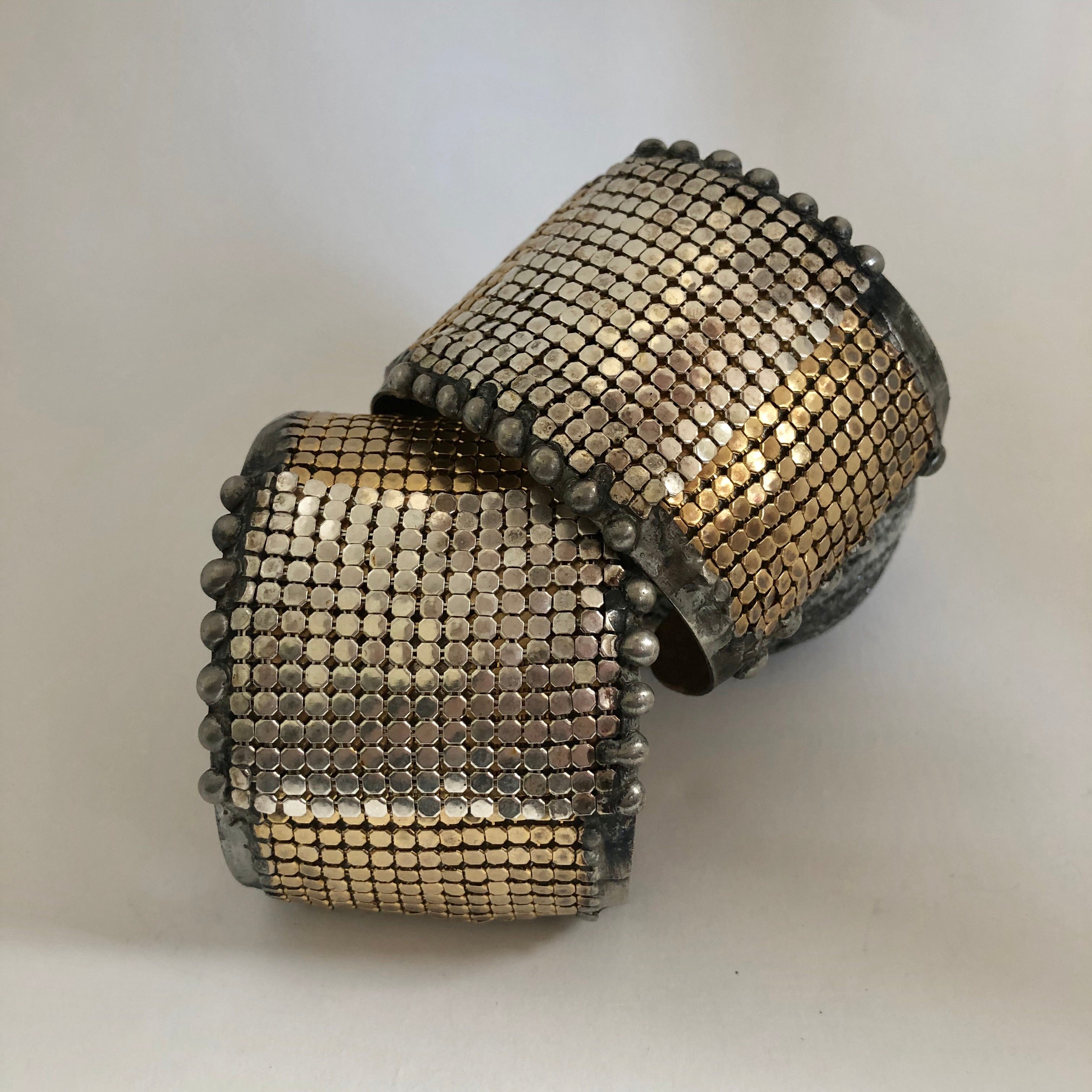 brass cuff with silver and gold plated mesh