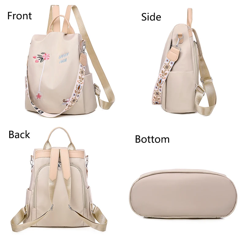 Kakhi – Embroidery Backpack Waterproof Oxford Women
