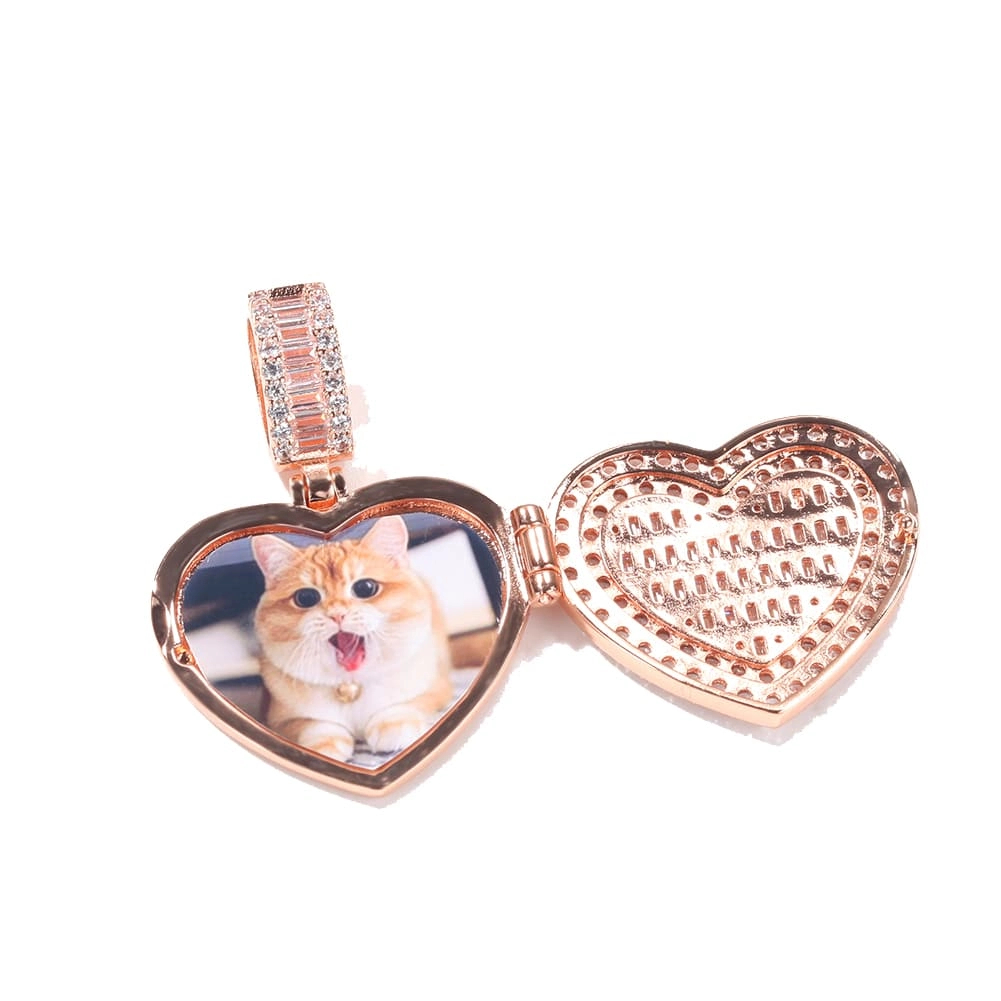 Custom Open Locket Heart Photo Pendants Men