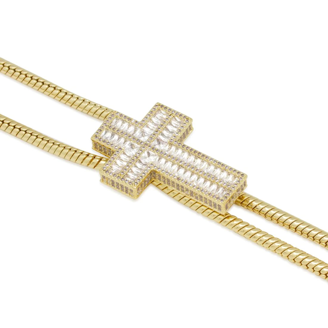 Baguette Cut Cross Bolo Tie Necklace