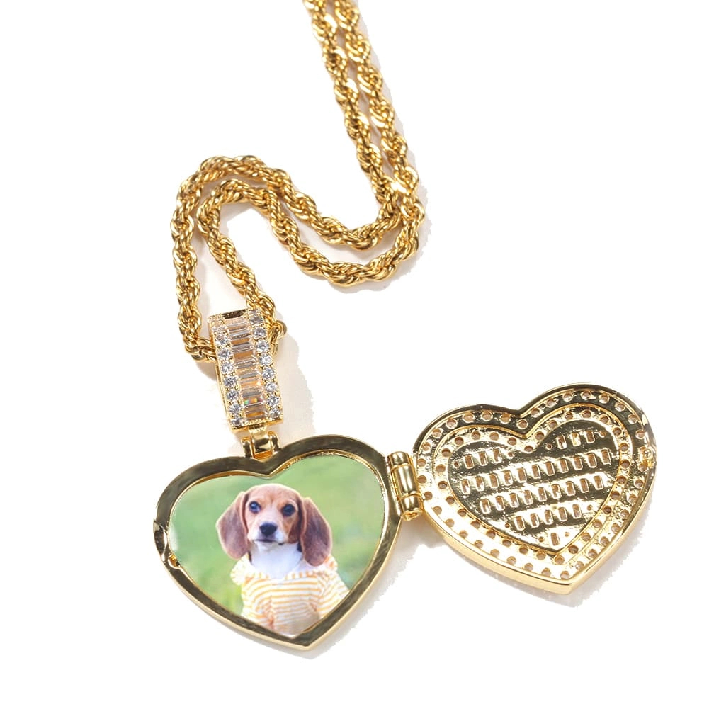 Custom Open Locket Heart Photo Pendants Men