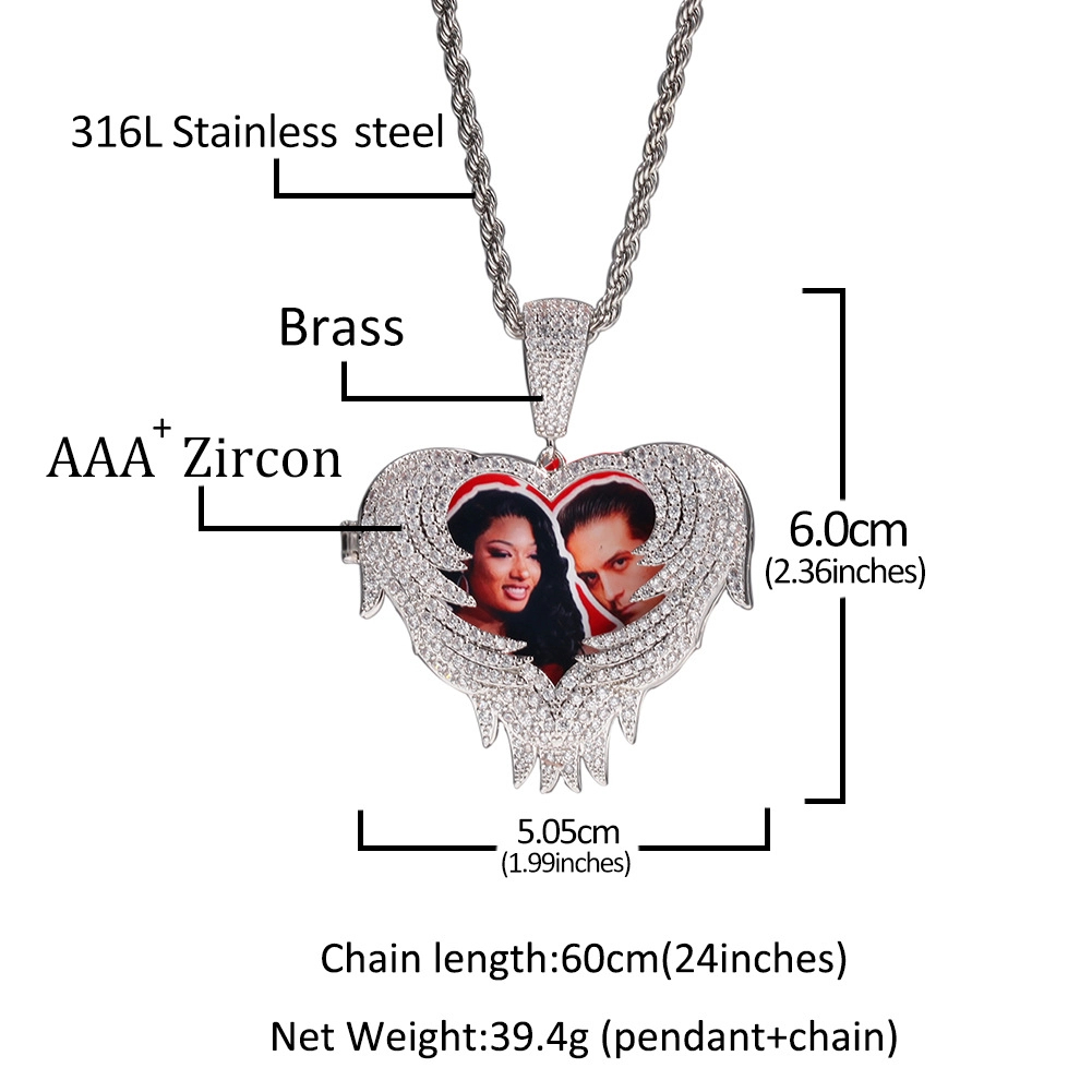 Custom Photos Heart Pendants With Angel Wings