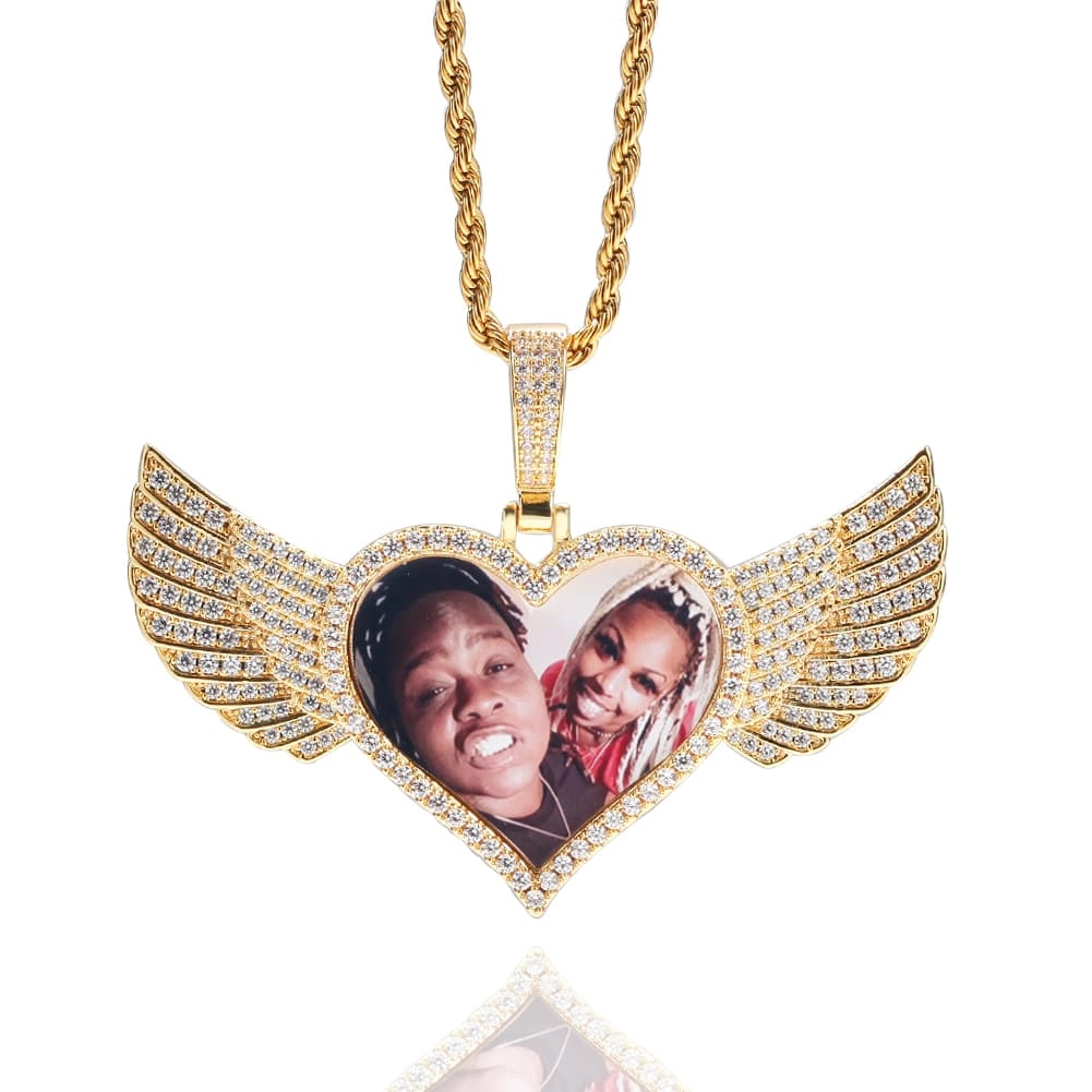 Custom Heart Wings Photo Pendants