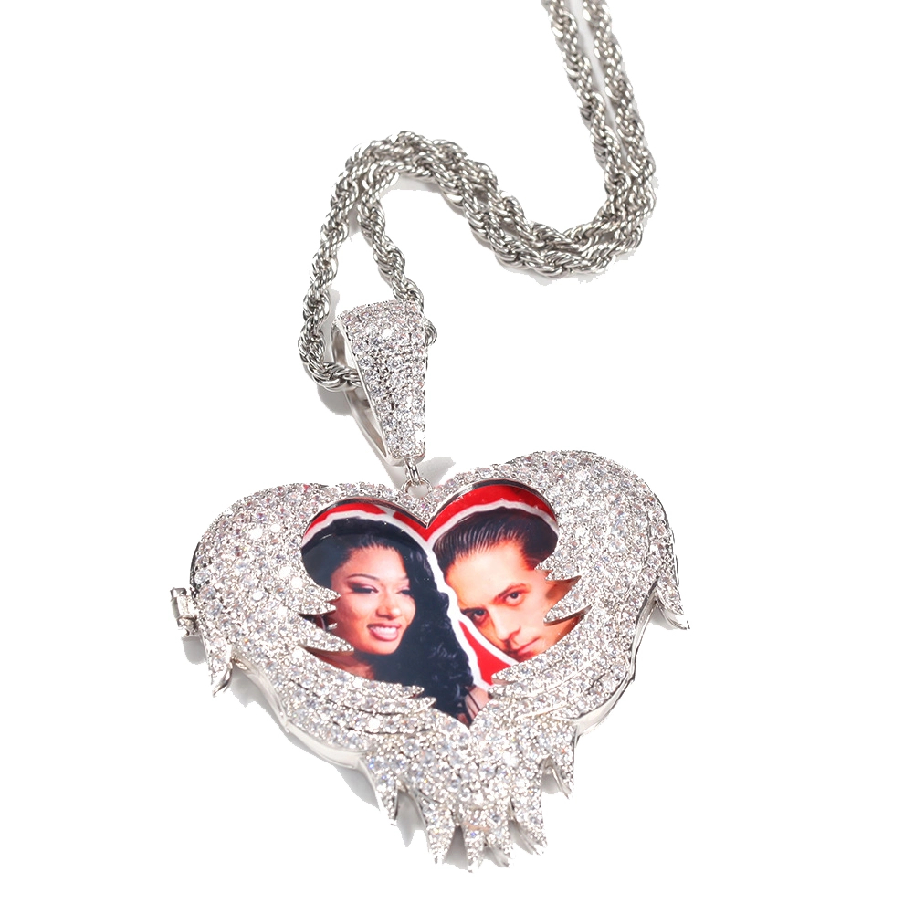 Custom Photos Heart Pendants With Angel Wings
