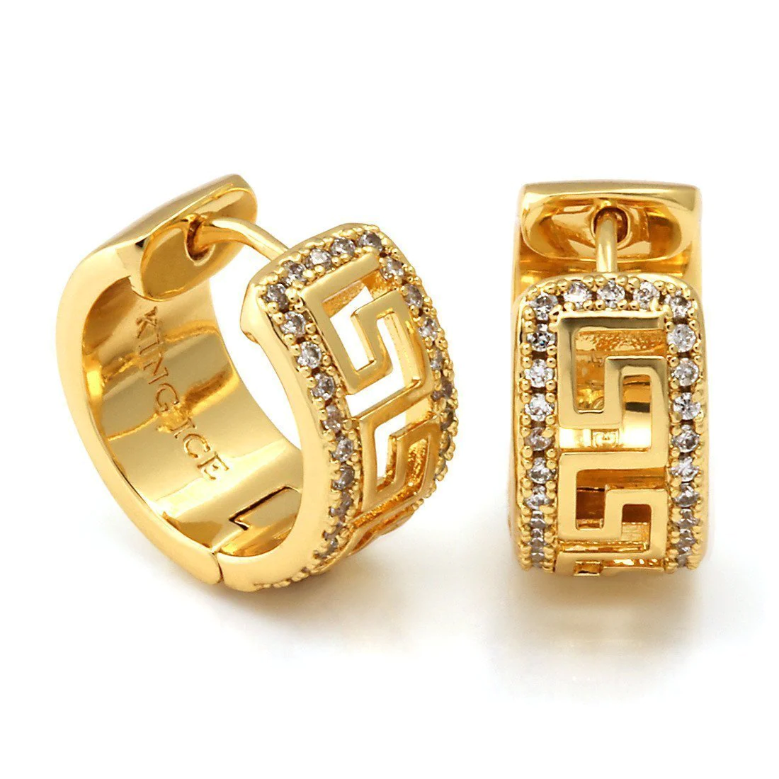 Iced Greek Key Hoop Earrings