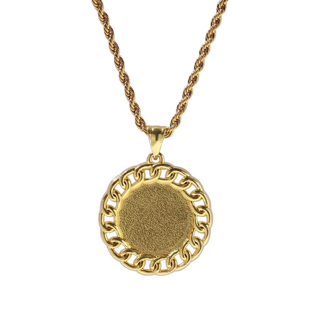 Custom Photos Round Chain Side Pendants With Angel Wings