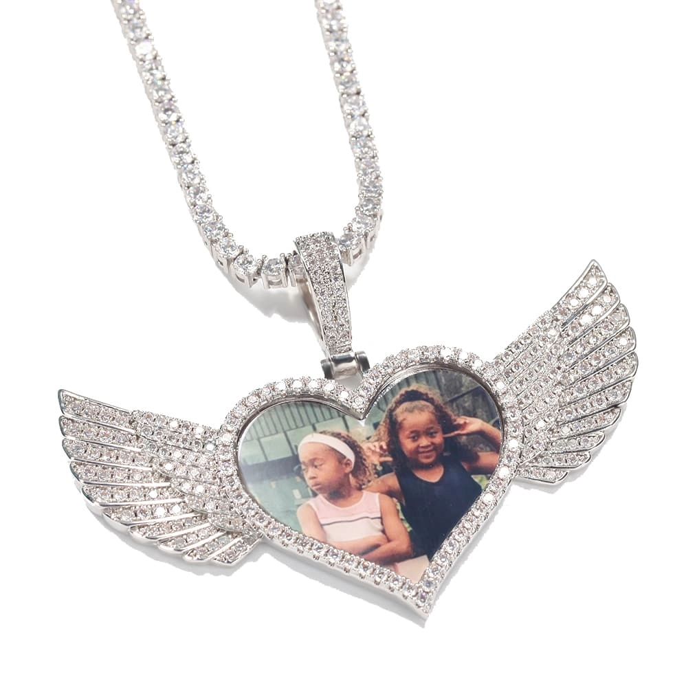 Custom Heart Wings Photo Pendants