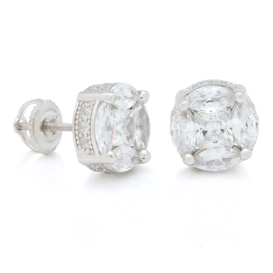 Brilliant-Cut Button Stud Earrings