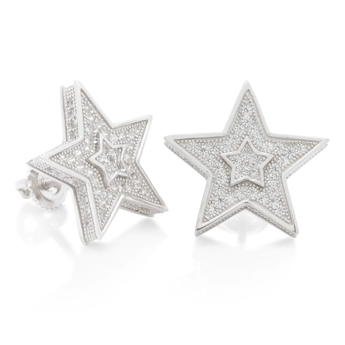 Sterling Silver Platform Star Earrings