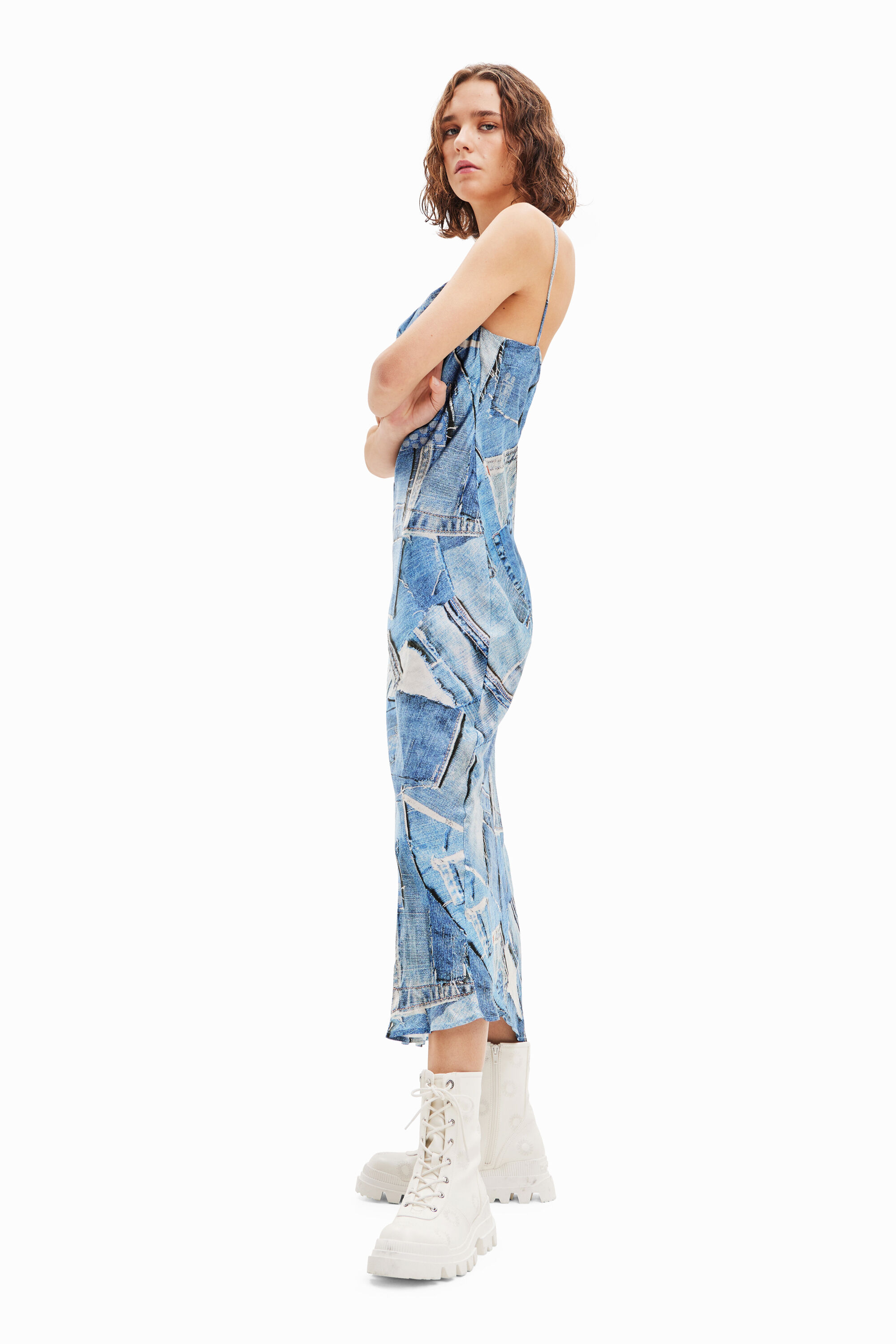 Vestido midi patch denim